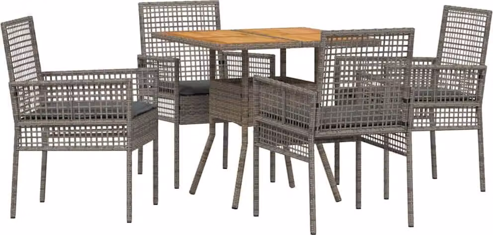 Set da Pranzo per Giardino 5 pcs Grigio polyrattan