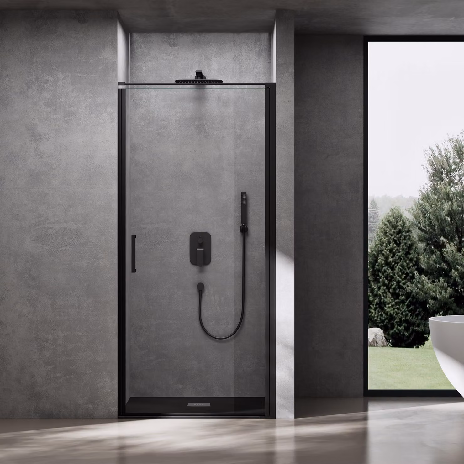 doporro Porta Doccia a Nicchia Battente 90x195 cm Box Doccia in Vetro Temperato 8 mm Trasparente con Profilo Nero Opaco šC Teramo36K