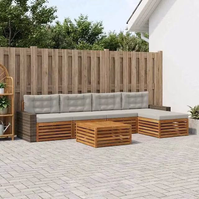 Set di divani da esterno 6 pz Naturale e Grigio Chiaro 3383279