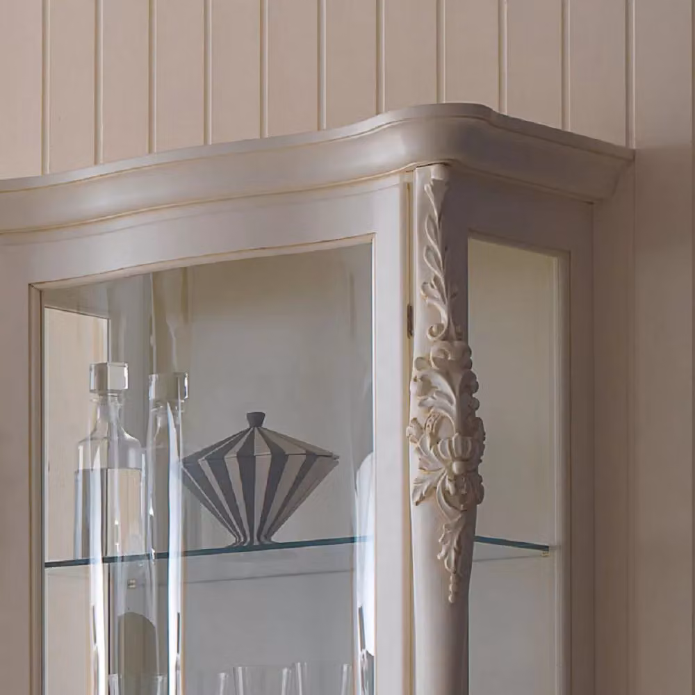 Vetrina intagliata con porta in vetro in legno massello stile shabby Mobili 2G L/P/H: 82 x 40 x 203 cm – 2