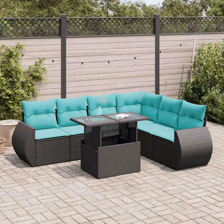 Maison Exclusive - Set da giardino 7 pezzi con cuscini in polyrattan nero
