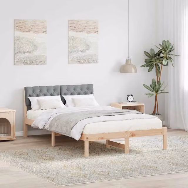 Struttura del letto moderna vidaXL in legno di pino e tessuto, marrone e grigio, L/P/H: 120 x 200 x 87,5 cm – 1