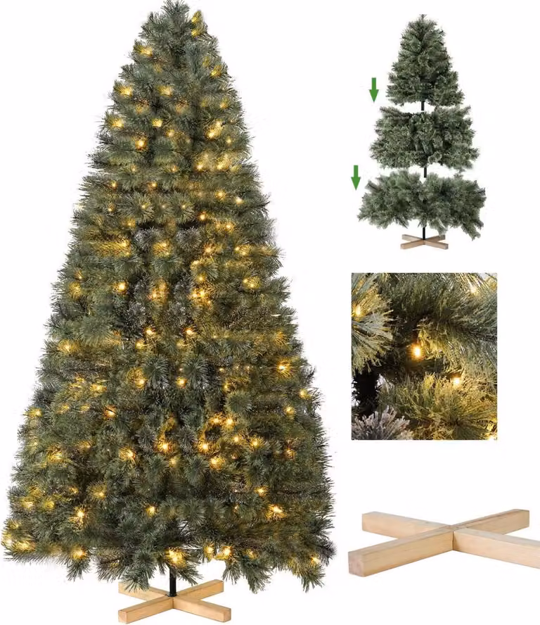 Albero di Natale artificiale 210 cm – Senza LED – Con supporto in legno – PVC – Realistico e facile da montare – Decorazione natalizia