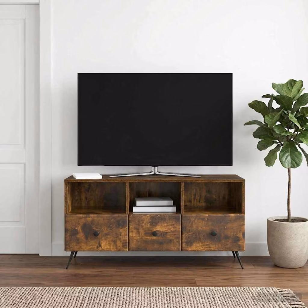 Mobile TV vidaXL in legno ingegnerizzato Rovere Fumo, moderno, marrone, L 102 cm x P 34,5 cm x H 50 cm