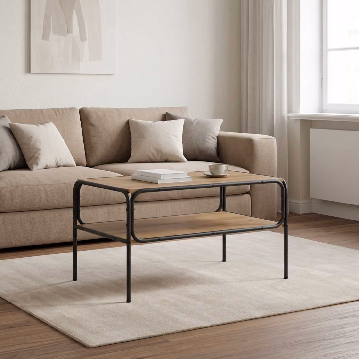 vidaXL Tavolo laterale moderno in rovere color marrone L: 100 cm, P: 50 cm, H: 46 cm