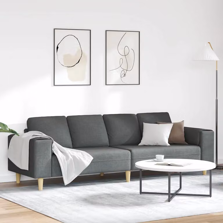 Divano per soggiorno vidaXL in tessuto grigio scuro con cuscini, L: 250 cm, P: 77 cm, H: 76 cm