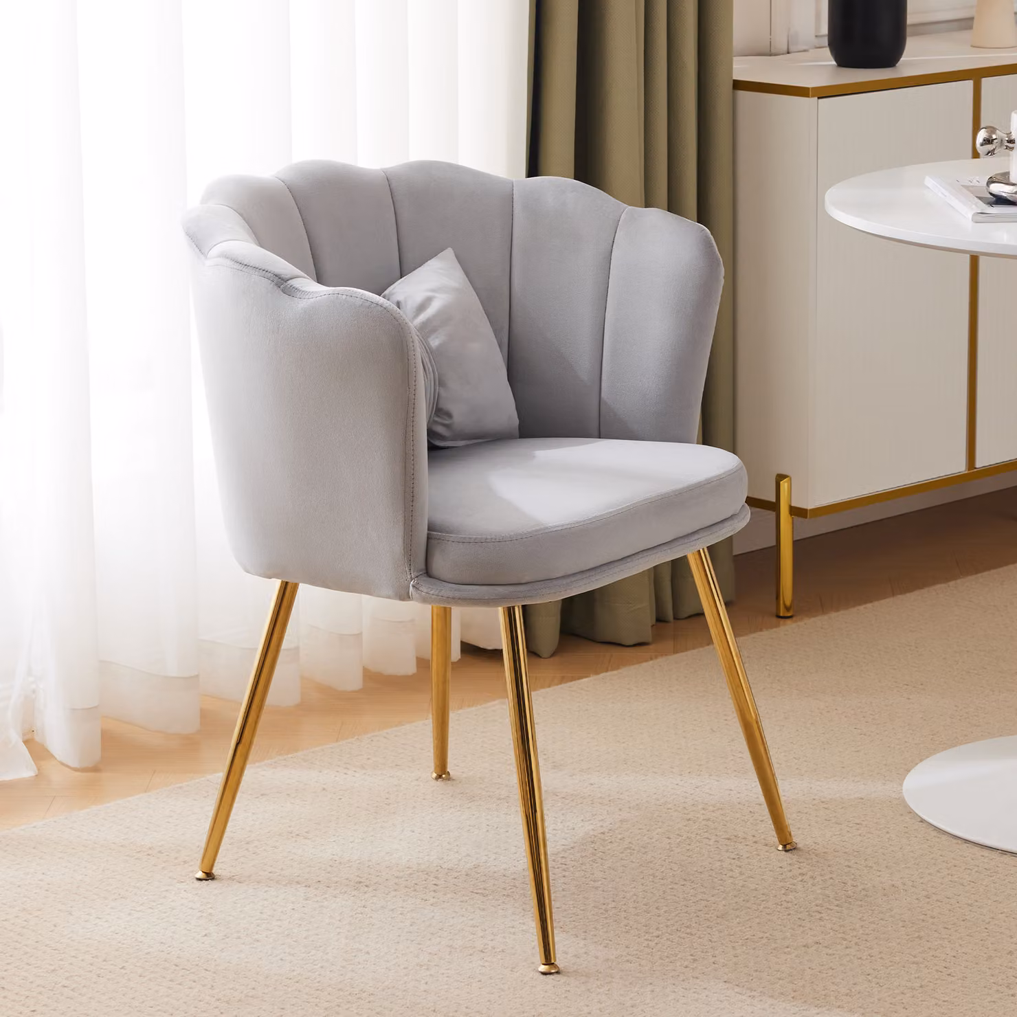 Flieks sedia da sala da pranzo sedia imbottita 1, sedia da cucina sedia da soggiorno sedia da trucco con cuscino, sedia per il tempo libero con gambe in metallo e rivestimento in velluto, grigio