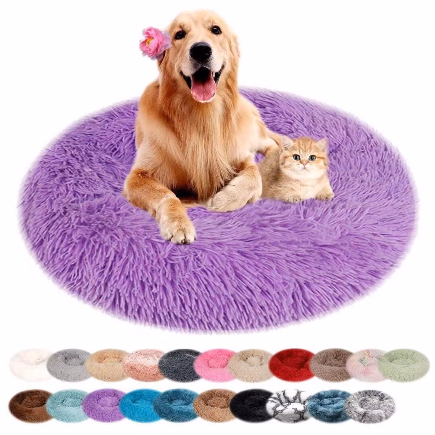 Cuccia per cani, forma rotonda, in peluche, lavabile, colore viola, diametro 60 cm
