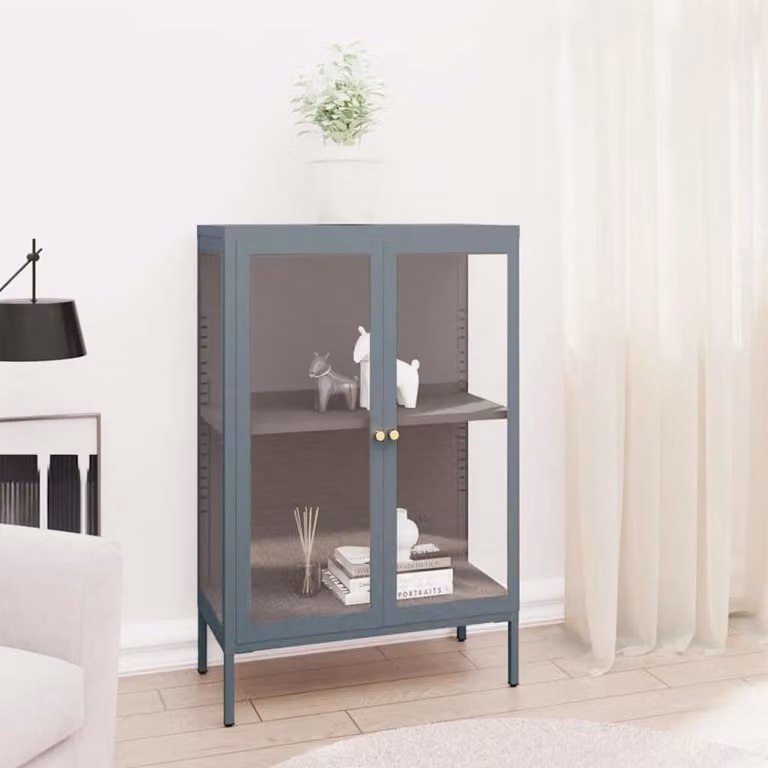 vidaXL Credenza in Acciaio e Vetro Antracite L: 75 cm, P: 35 cm, H: 105 cm