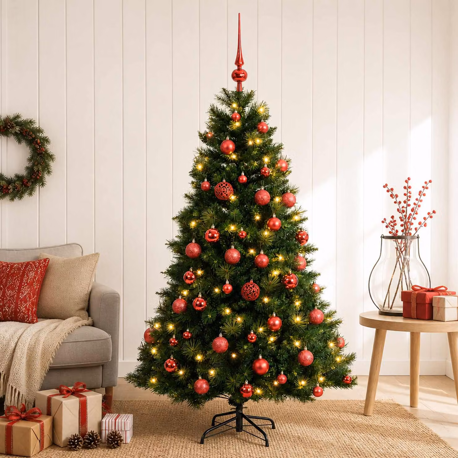 vidaXL Albero di Natale artificiale con palline 120 cm 150 LED