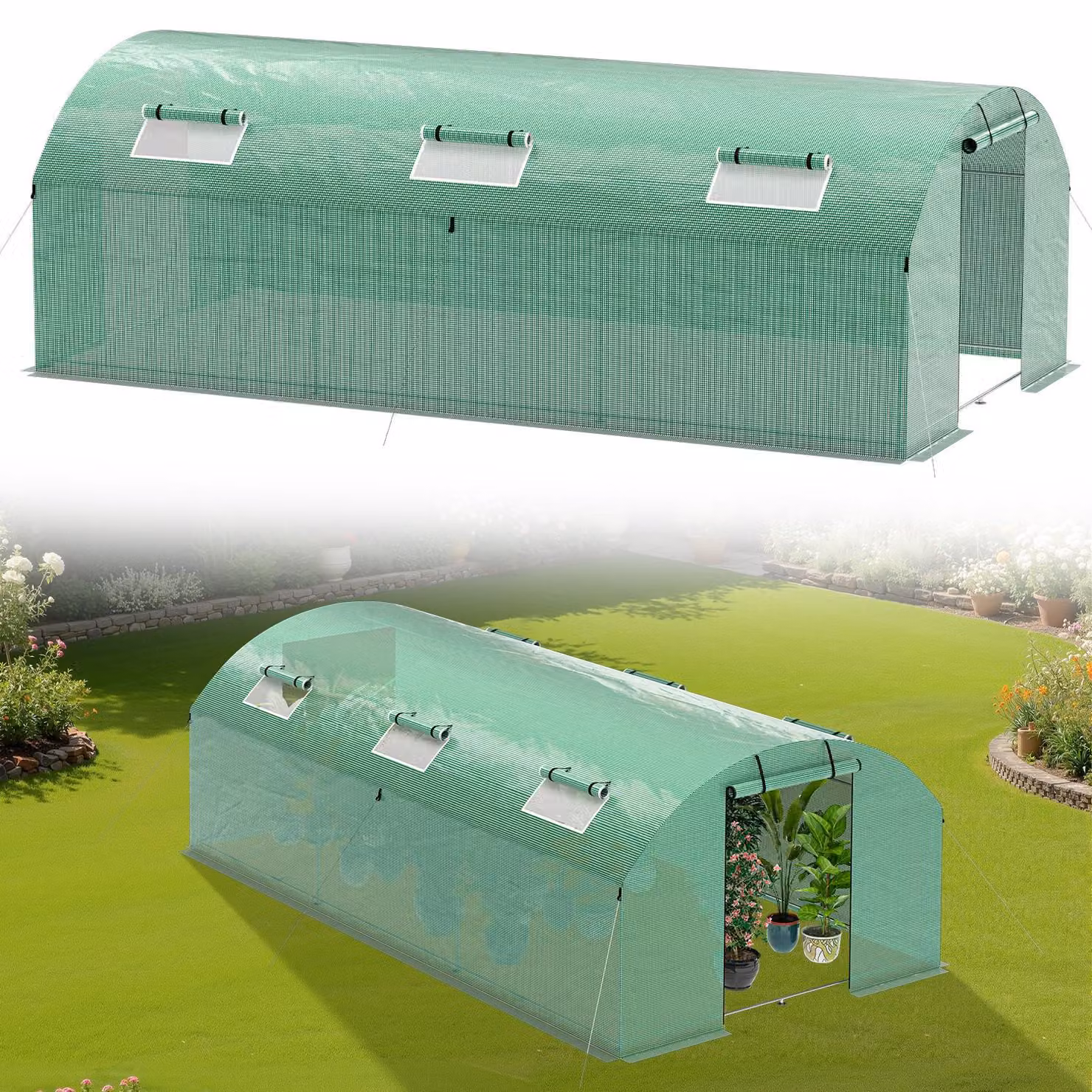 Serra in telo Ikodm 3x6 m, robusta e resistente, con finestra - telo in PE antistrappo 140 g/m², verde