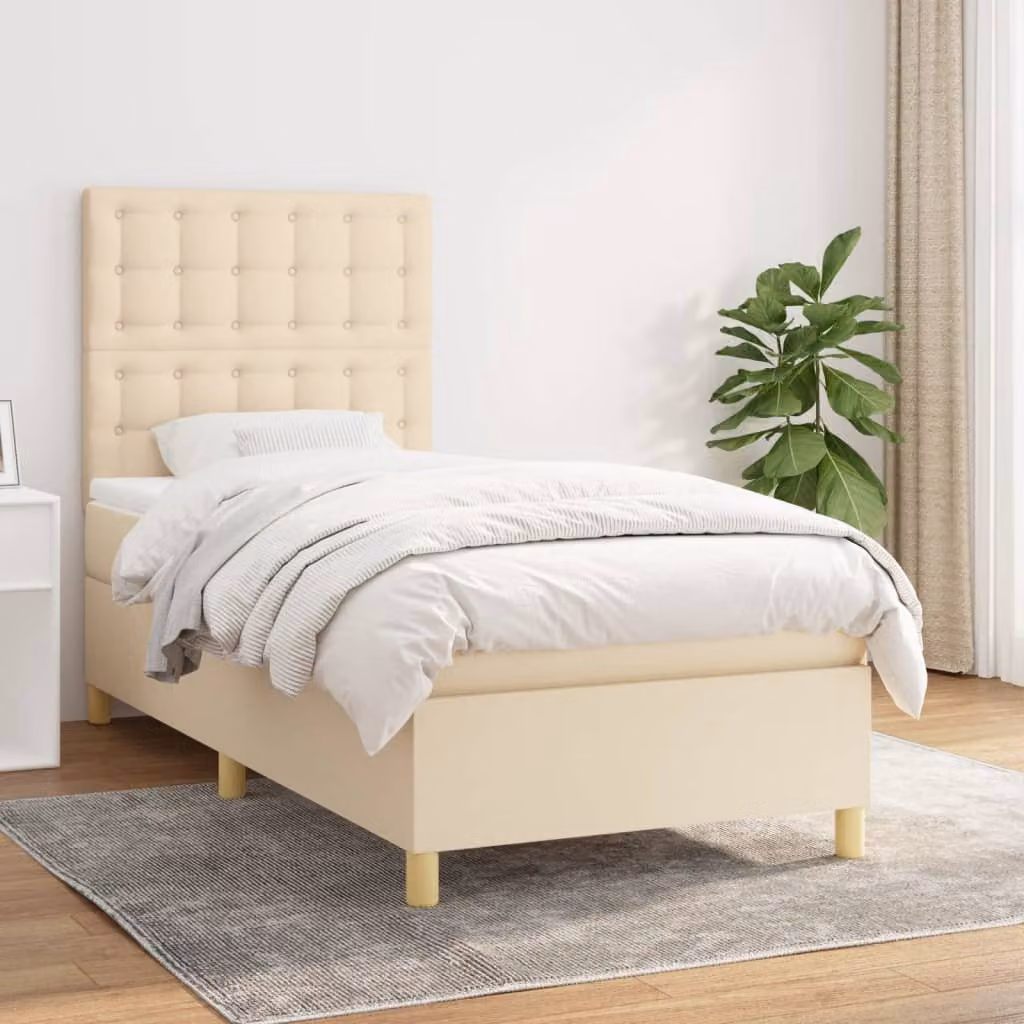 vidaXL Letto Ibrido con Giroletto a Molle e Materasso a Tasche Beige e Bianco L/P/H: 90 x 200 x 128 cm