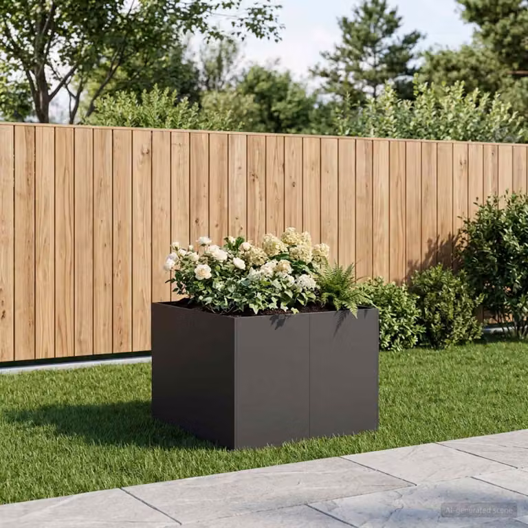 Vaso da giardino vidaXL in acciaio nero L: 80 cm, P: 80 cm, H: 60 cm