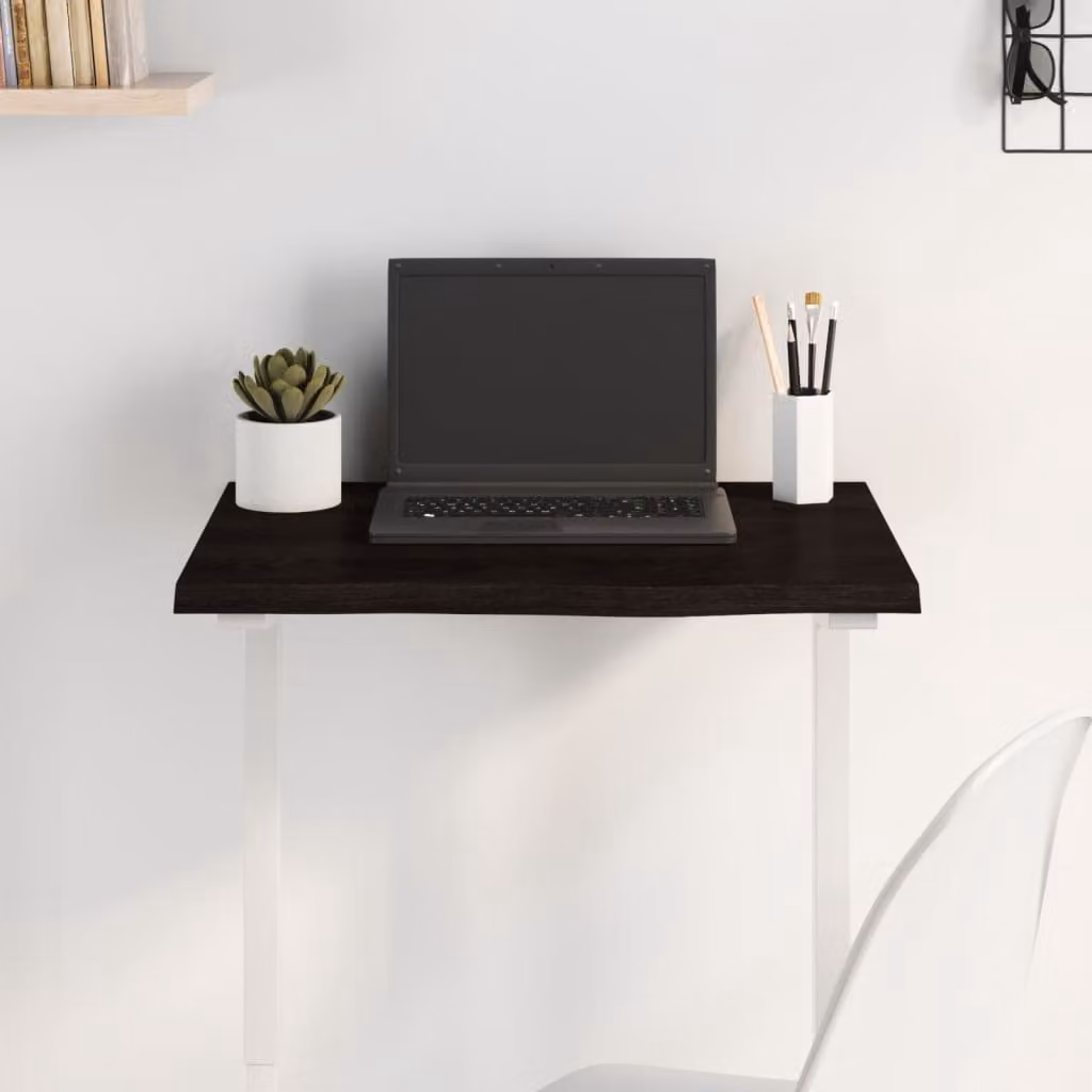 Piano Tavolo Moderno in Rovere Massello con Bordo Naturale vidaXL, Marrone e Nero, L: 60 cm, P: 40 cm, H: 2 cm