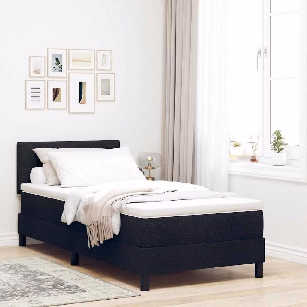 Maison Exclusive - Letto boxspring con strisce luminose a LED, nero, 100 x 200 cm, rivestimento in tessuto