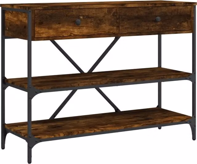 Tavolino Consolle DESIGN IN in Rovere e Metallo Marrone con Ripiani e Cassetti L: 100 cm, P: 40 cm, H: 75 cm – 1