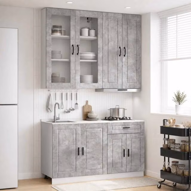 Unità Cucina PORTO 4 pz Grigio Cemento Legno ingegnerizzato 3438348