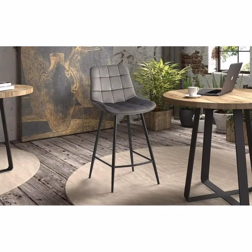 Sedia da banco Meublorama JUTE in velluto beige o grigio con struttura in metallo, stile moderno, Altezza: 95 cm – 2