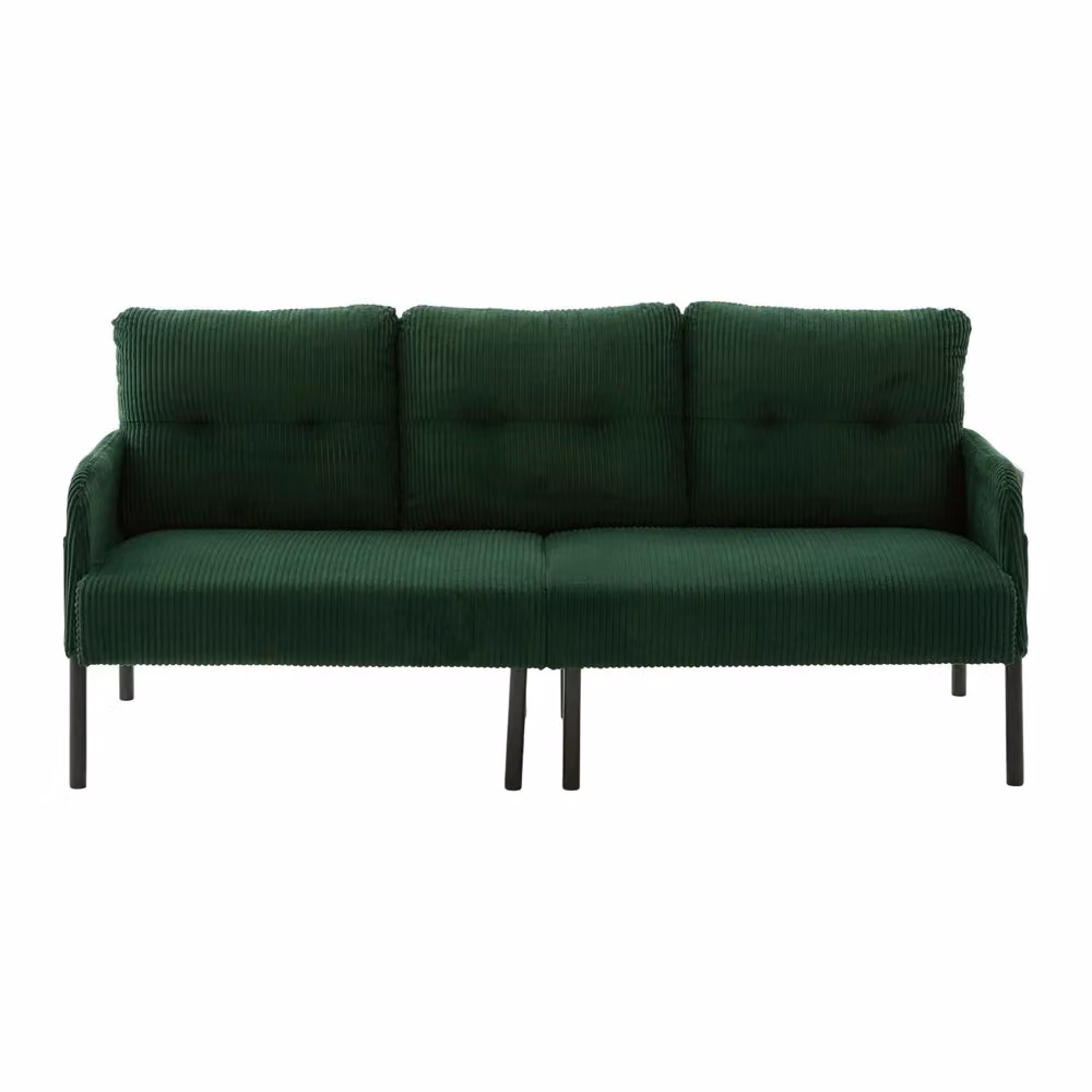 Divano 3 posti Minimal in velluto verde con gambe in metallo e tasche laterali – 2