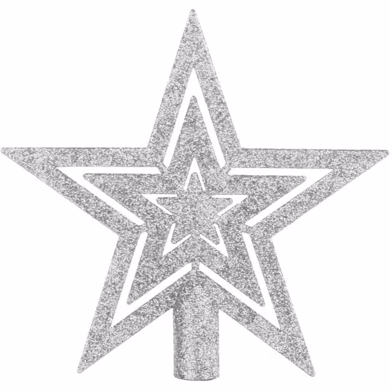 Punta per albero di Natale a forma di stella, argento, scintillante, 17,7 cm