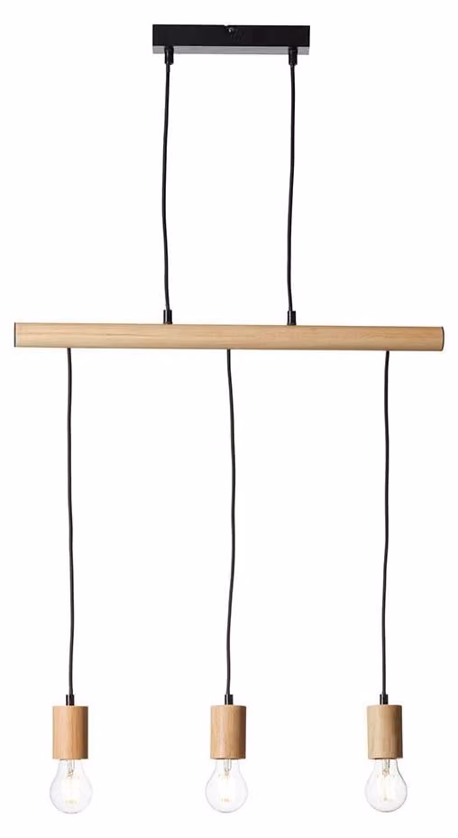 Lampada a sospensione SVEN in legno chiaro e nero opaco, 3xE27x20W, legno, dimensioni: 104x60x5 cm, IP20, Endon