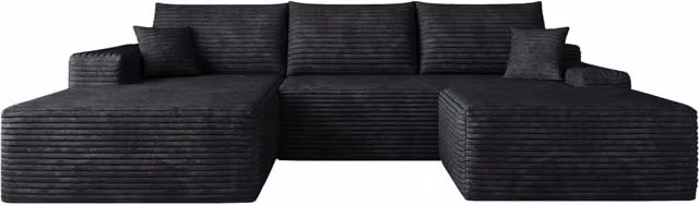 Divano angolare modulare Boneless 270 cm con chaise longue a L in tessuto di velluto a coste nero, salotto e camera da letto