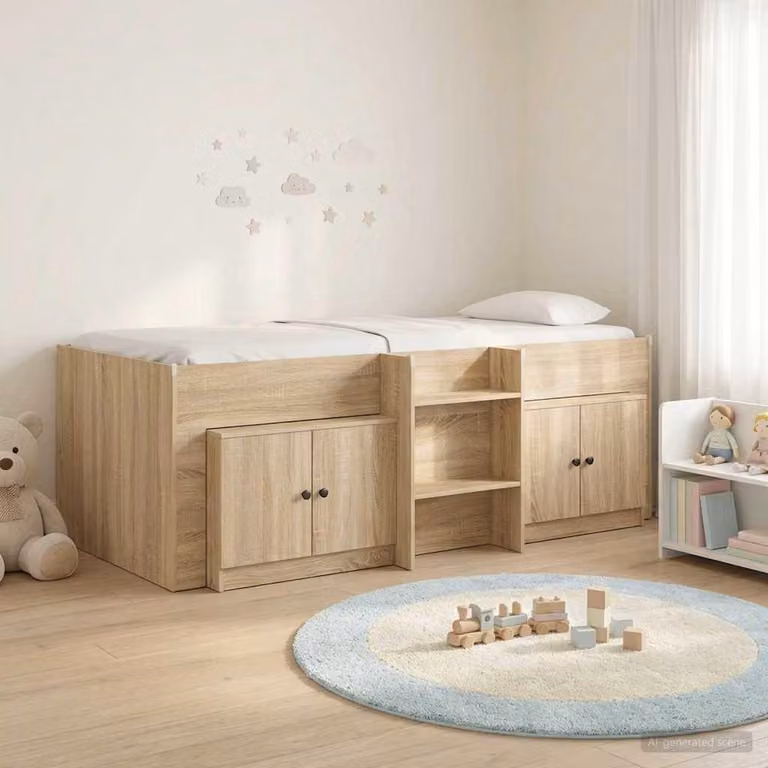 Maison Exclusive - Struttura letto a soppalco con armadio, realizzata in legno impiallacciato effetto noce Sonoma