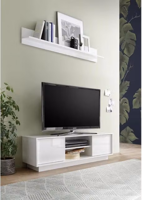 Mobile porta Tv 2 ante e vano a giorno Ice 139x43x44H colore bianco lucido