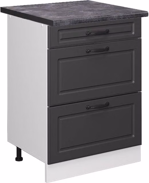 Mobiletto base per cucina R-Line Antracite rustico/Bianco 60 cm con cassetti, PL Antracite Vicco
