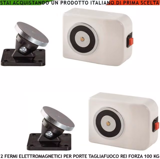 Securvera Fermi Magnetici Bianchi per Porte Tagliafuoco REI 2 Pezzi con Forza di Trazione 100 kg e Alimentazione 22/28 VCC