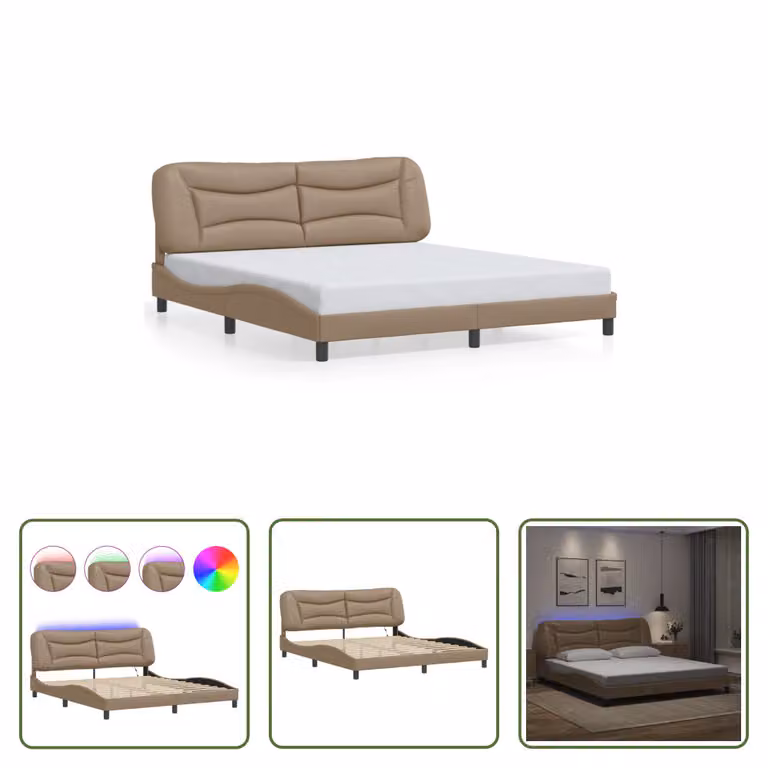 The Living Store Struttura letto con LED cappuccino-marrone 180x200 cm in ecopelle