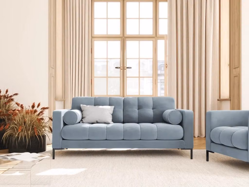 Divano 2 posti Bali di Cosmopolitan Design in velluto azzurro L: 152 cm, P: 75 cm, H: 92 cm – 2