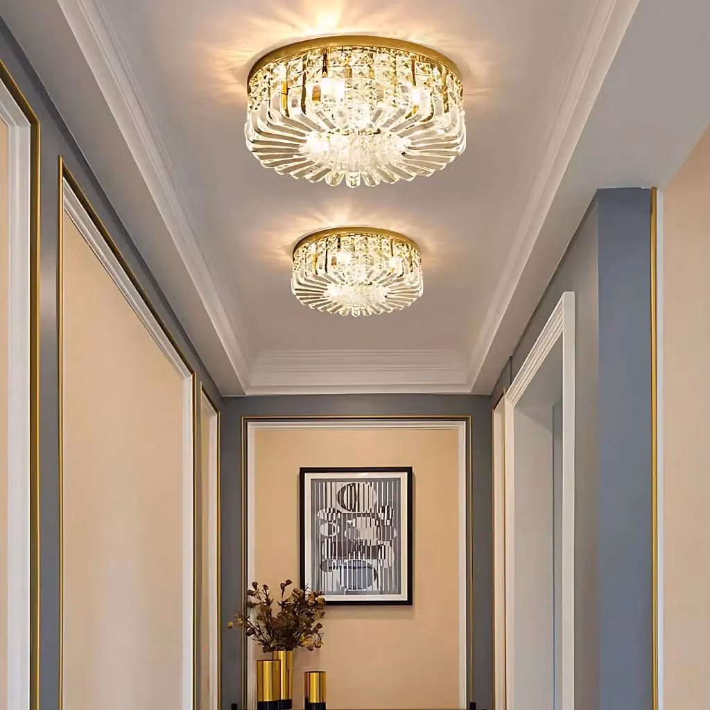 Lampada da soffitto Toolight APP1728-6C in metallo e cristallo color oro con cristallo trasparente, Diametro: 50 cm – 2