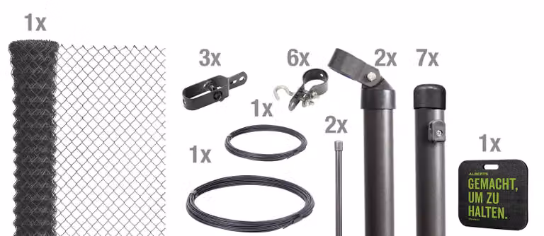 Alberts 697150 Recinzione in rete metallica come set completo di recinzione, per la posa nel calcestruzzo con cuscino a ginocchio, antracite metallizzato, altezza 100 cm, lunghezza 15 m
