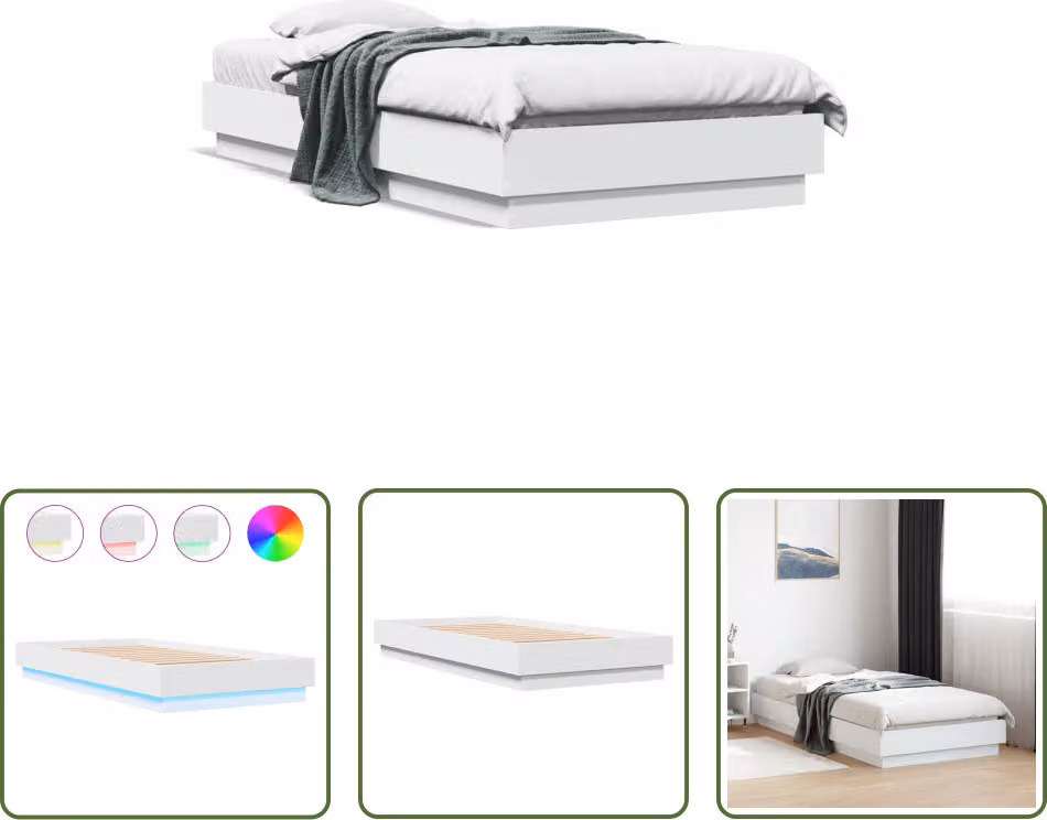 The Living Store Struttura letto con LED Bianco 75x190 cm