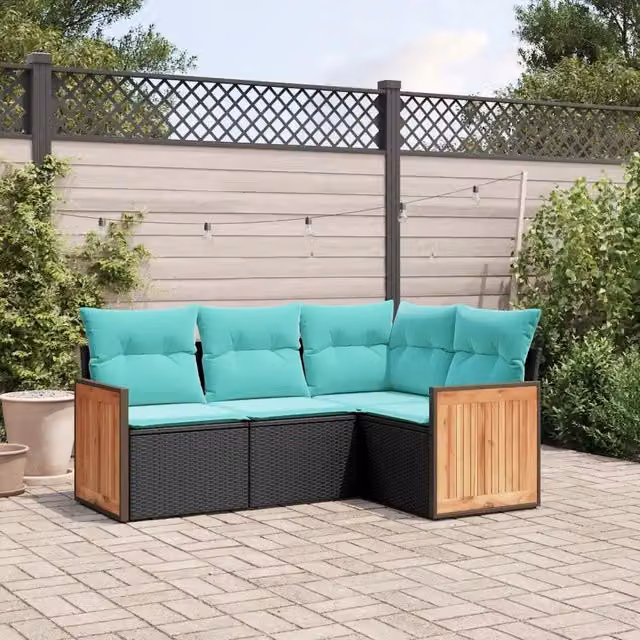 Set Divani da Giardino 4 pz con Cuscini Nero in Polyrattan 3227611