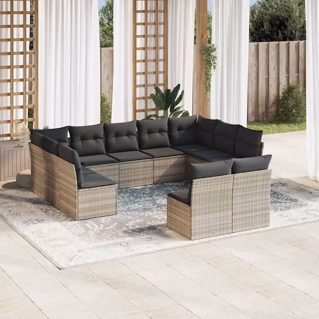 vidaXL Set Divani da Giardino 11 pz in Polyrattan Grigio con Cuscini Imbottiti e Coperture Rimovibili – 1