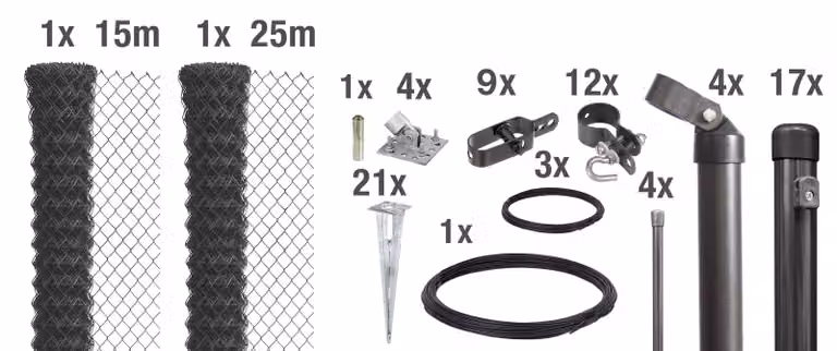 Alberts 631284 Recinzione in rete metallica come set completo di recinzione, con manicotto a terra carrabile, antracite metallizzato, altezza 100 cm, lunghezza 40 m