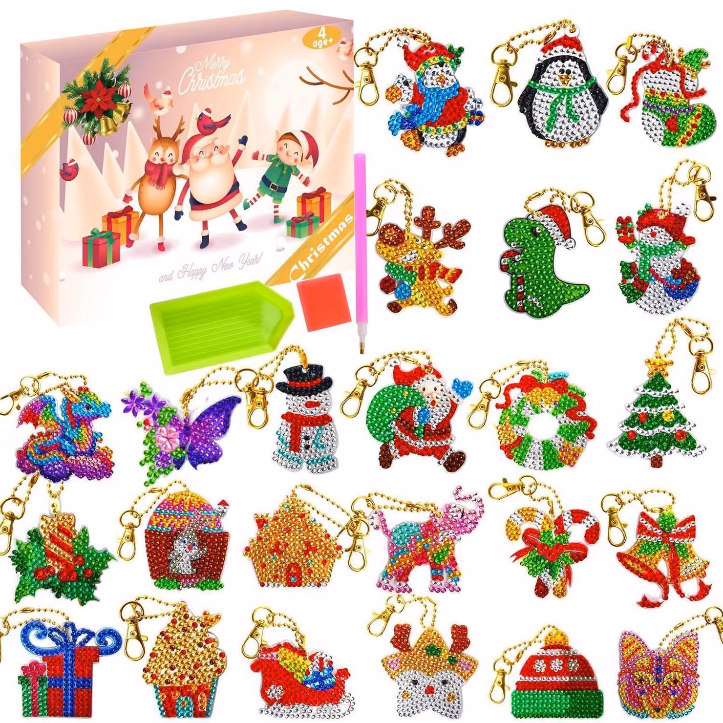 Calendario dell'Avvento 2026 per bambini, 24 pezzi, kit per creare portachiavi con tecnica del diamante, ideale per contare i giorni fino al Natale