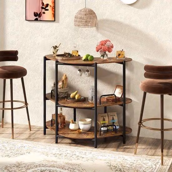 Mini bar con 3 ripiani - Struttura in metallo robusta - Piano in legno resistente - Colore marrone