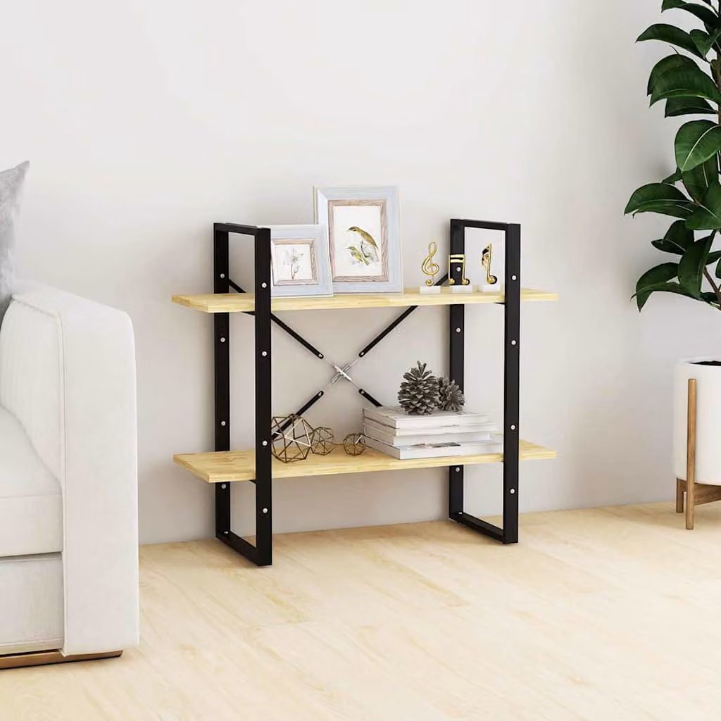 Libreria industriale vidaXL con 2 ripiani in legno massello di pino e metallo, colore marrone, L: 80 cm, P: 30 cm, H: 70 cm