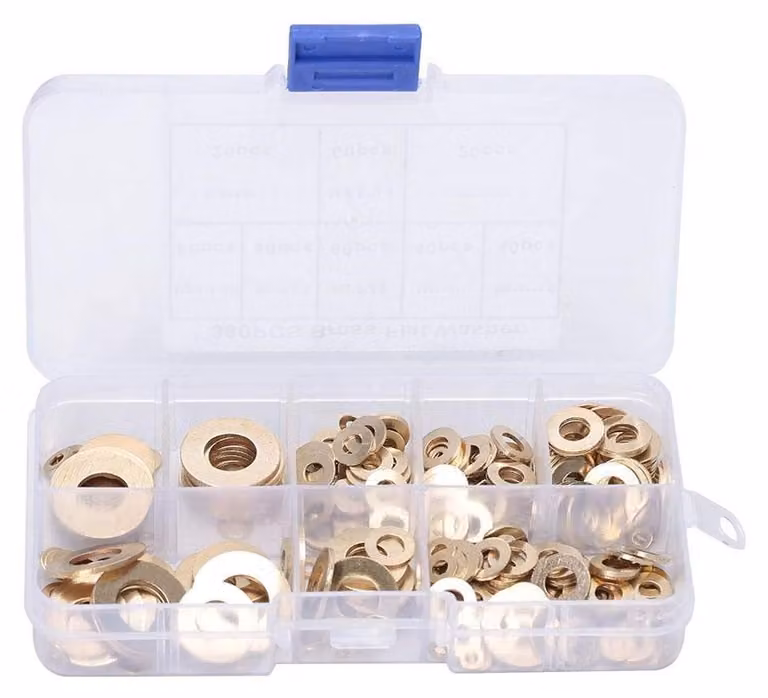Set di rondelle 360 pezzi - Anelli piatti in ottone - M2/M2,5/M3/M4/M5/M6/M8/M10 - Inossidabili e durevoli - Include scatola di stoccaggio - Rondelle