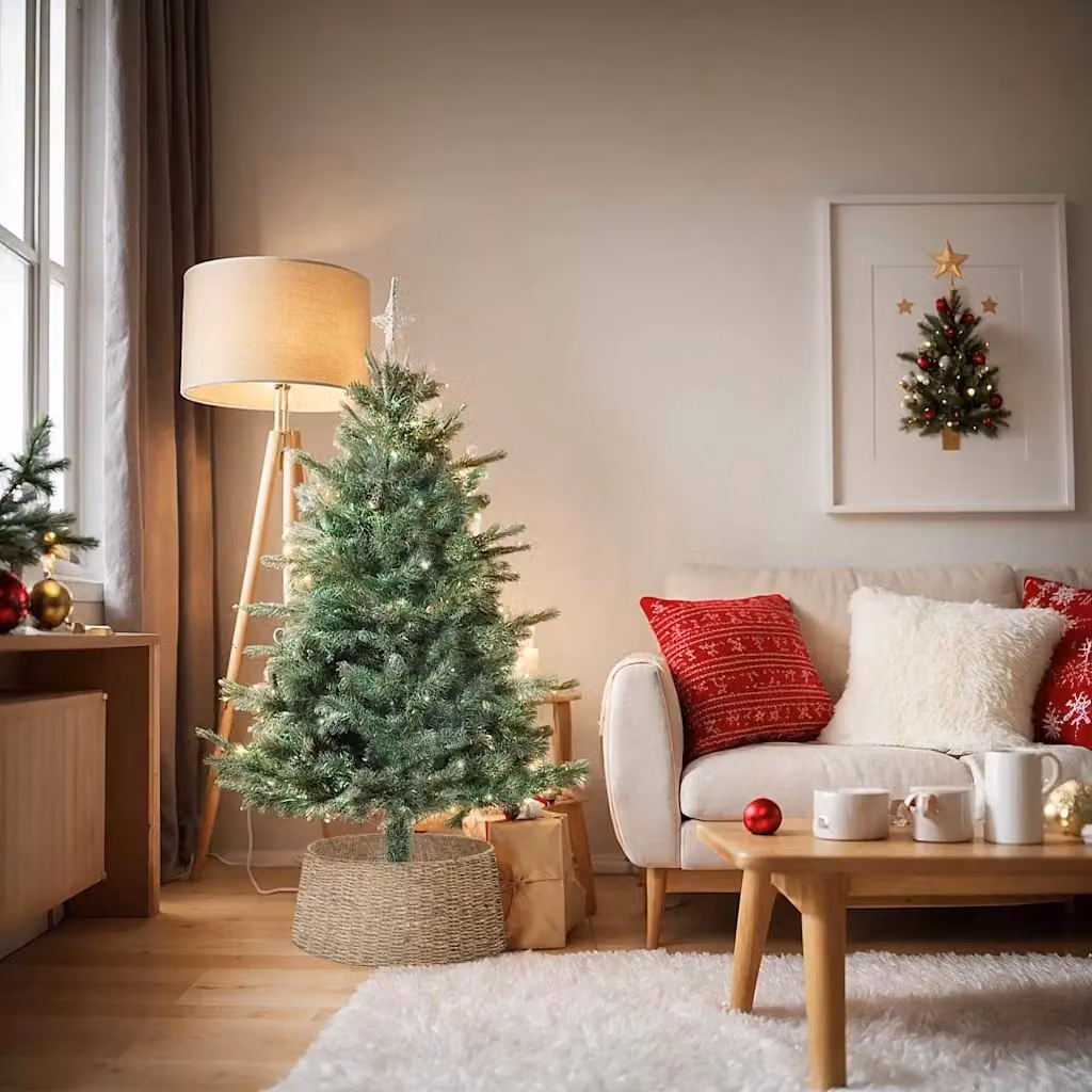 vidaXL Collare per Albero di Natale Rotondo Naturale 60 x 60 x 22 cm