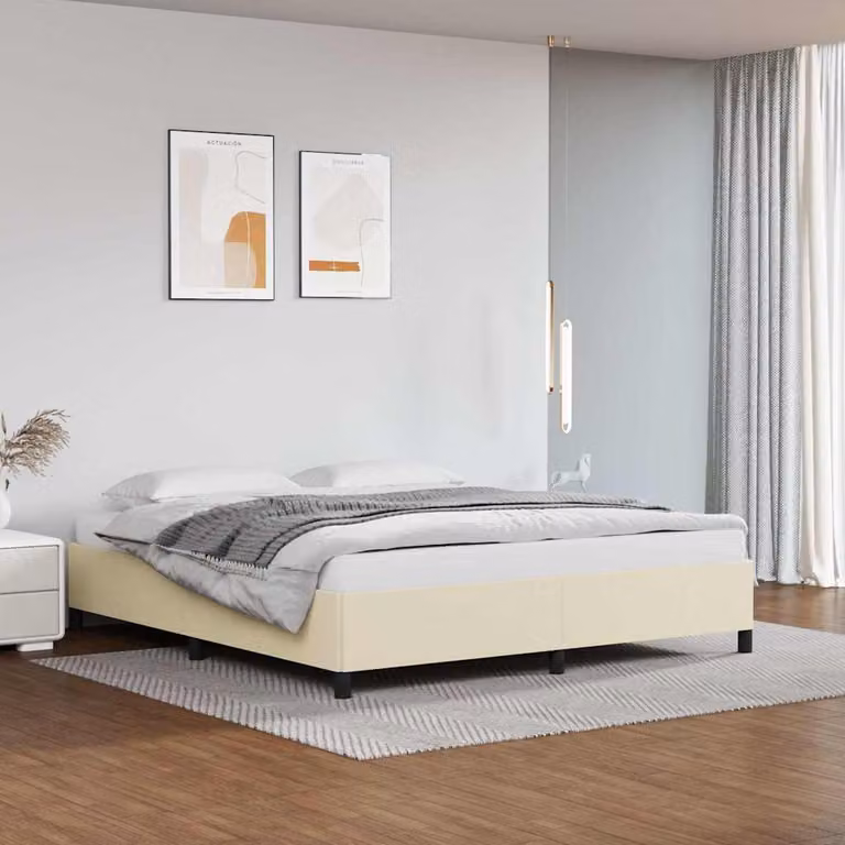 Giroletto vidaXL in similpelle beige con doghe in legno L/P/H: 180 x 200 x 35 cm