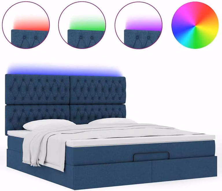 Struttura Letto Pouf con Materasso Blu 180x200cm in Tessuto
