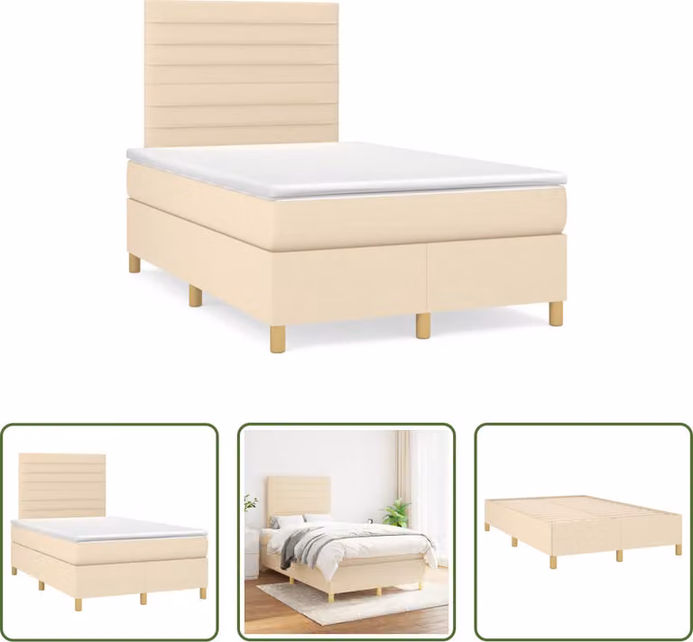 The Living Store Letto a molle con materasso crema 120x190 cm in tessuto