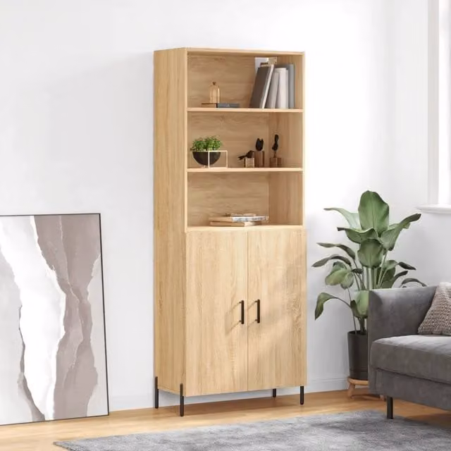 Credenza moderna vidaXL in legno e metallo color marrone, L: 69,5 cm, P: 34 cm, H: 180 cm