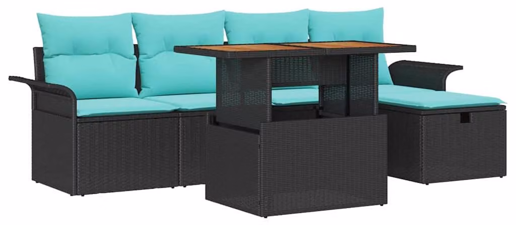 Set Divano da Giardino 6 pcs Nero polyrattan