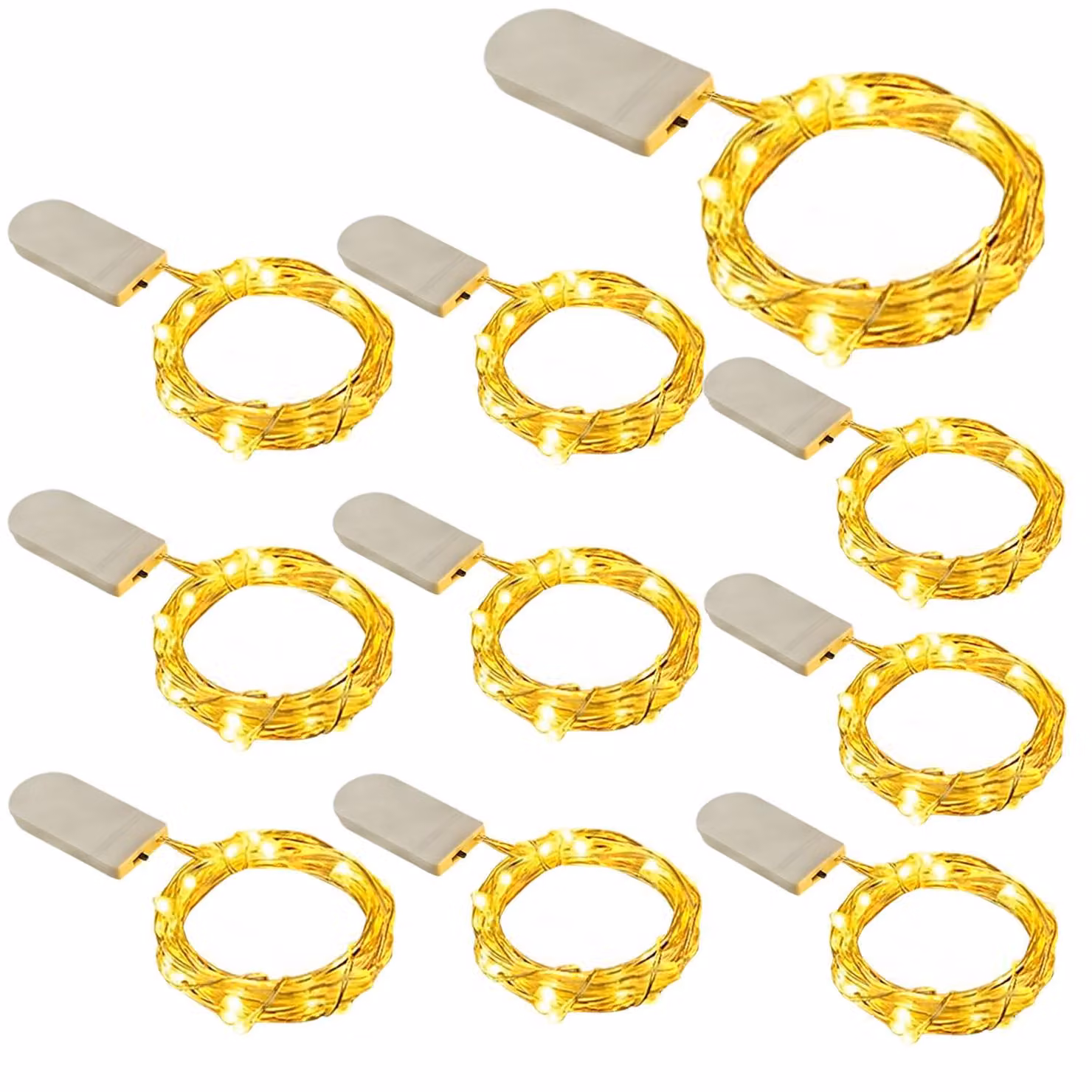 Catena luminosa a LED mini, confezione da 10 pezzi, lunghezza 2 metri, 20 LED bianco caldo, alimentazione a batteria
