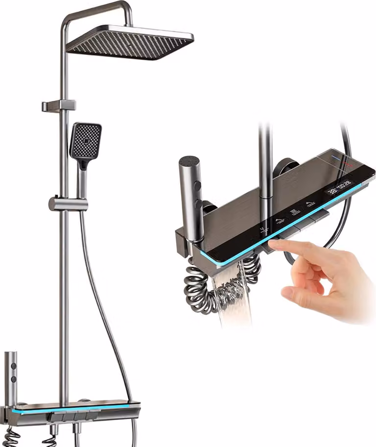 Sistema doccia, controllo termostatico, display LED per la temperatura, modello disponibile con acqua calda o fredda